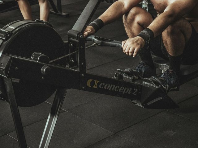 A member rowing on the Concept 2 erg